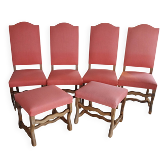 4 chairs and 2 poufs in Louis XIII style