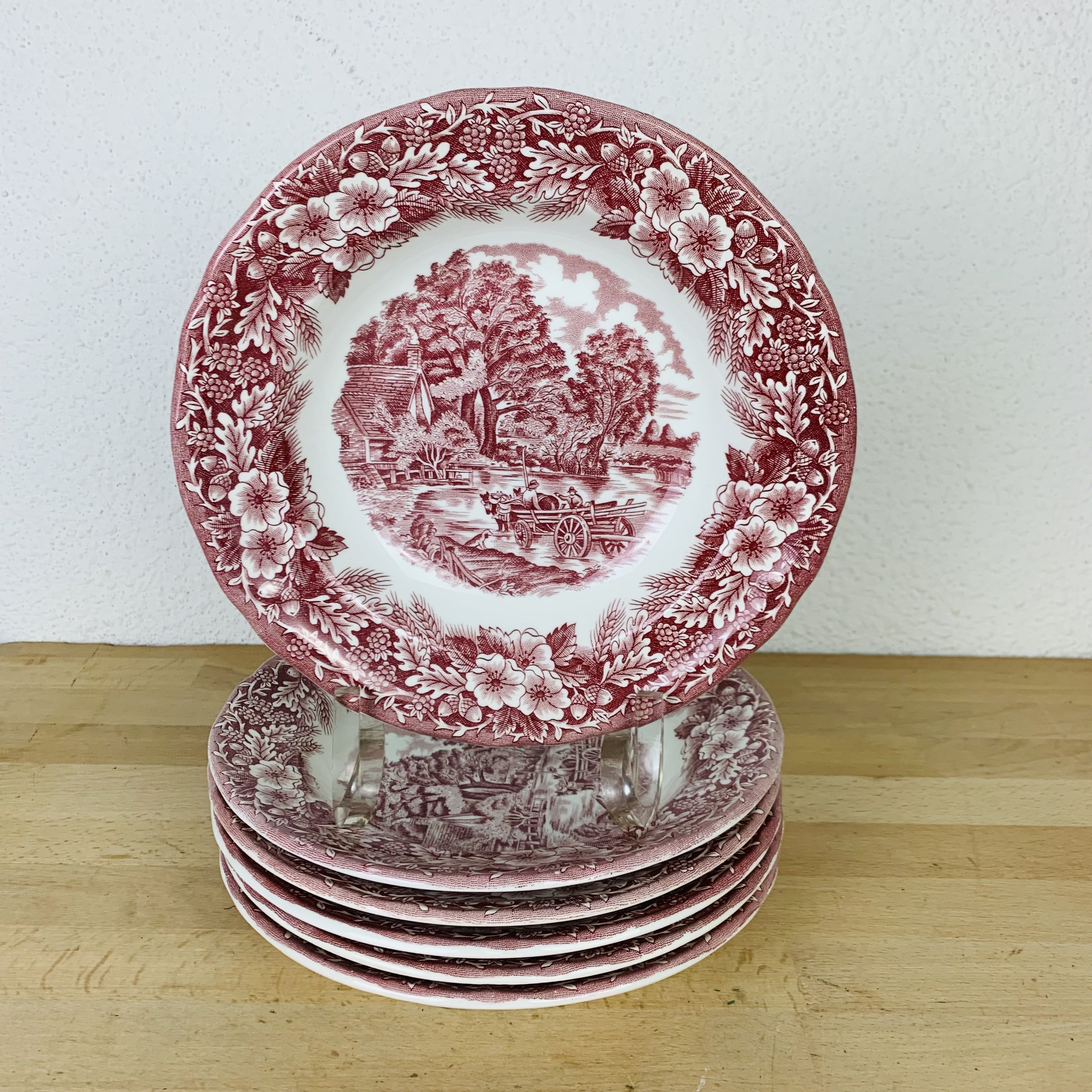 6 hollow plates English décor Ceramica Quadrifoglio Italy roses