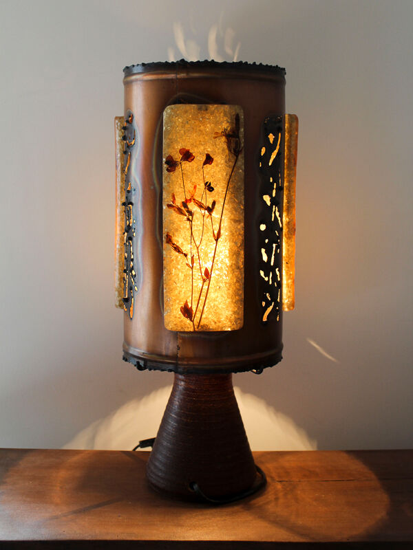 Lampe Accolay avec abat-jour cuivre et résine