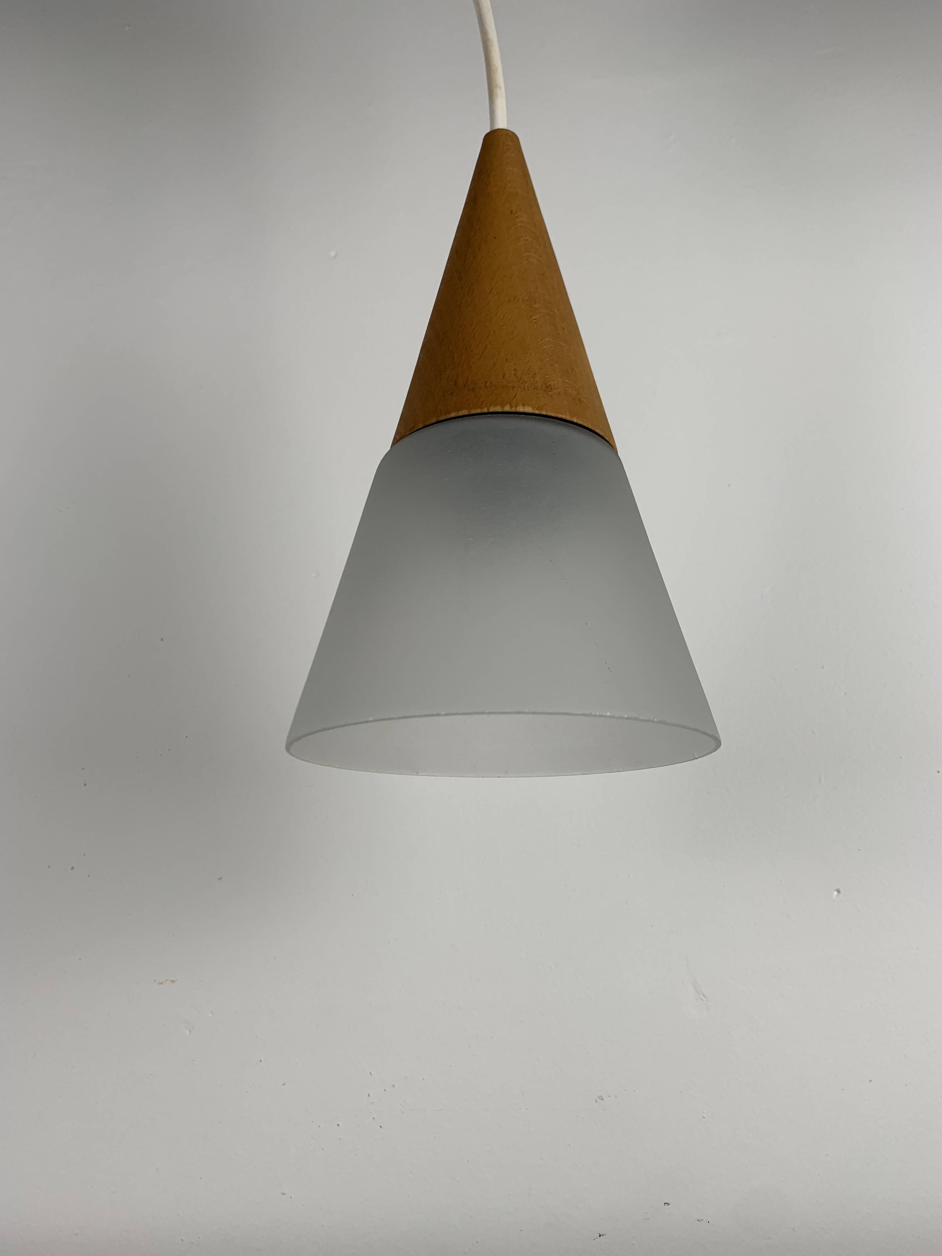 Glass and teak pendant light, es horn danmark