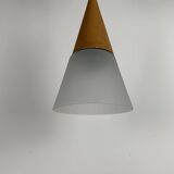 Glass and teak pendant light, es horn danmark