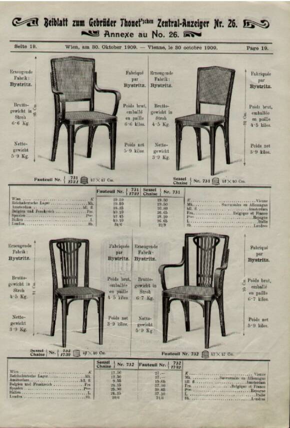 Set of 6 THONET chairs N°732 - 1914 - new canework - Viennese Secession.