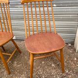Set of 4 vintage beech chairs with teak seat