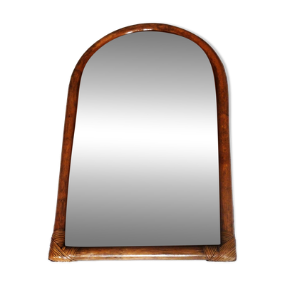 Miroir bambou ovale 55.5X34 cm - ancien miroir mural bambou.