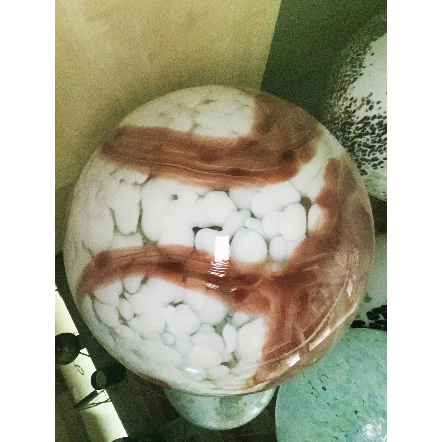 Contemporary Milky-White Spot With Brown Sphere Pendant in Murano Glass