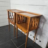 Bedside tables with compass legs in cherry wood