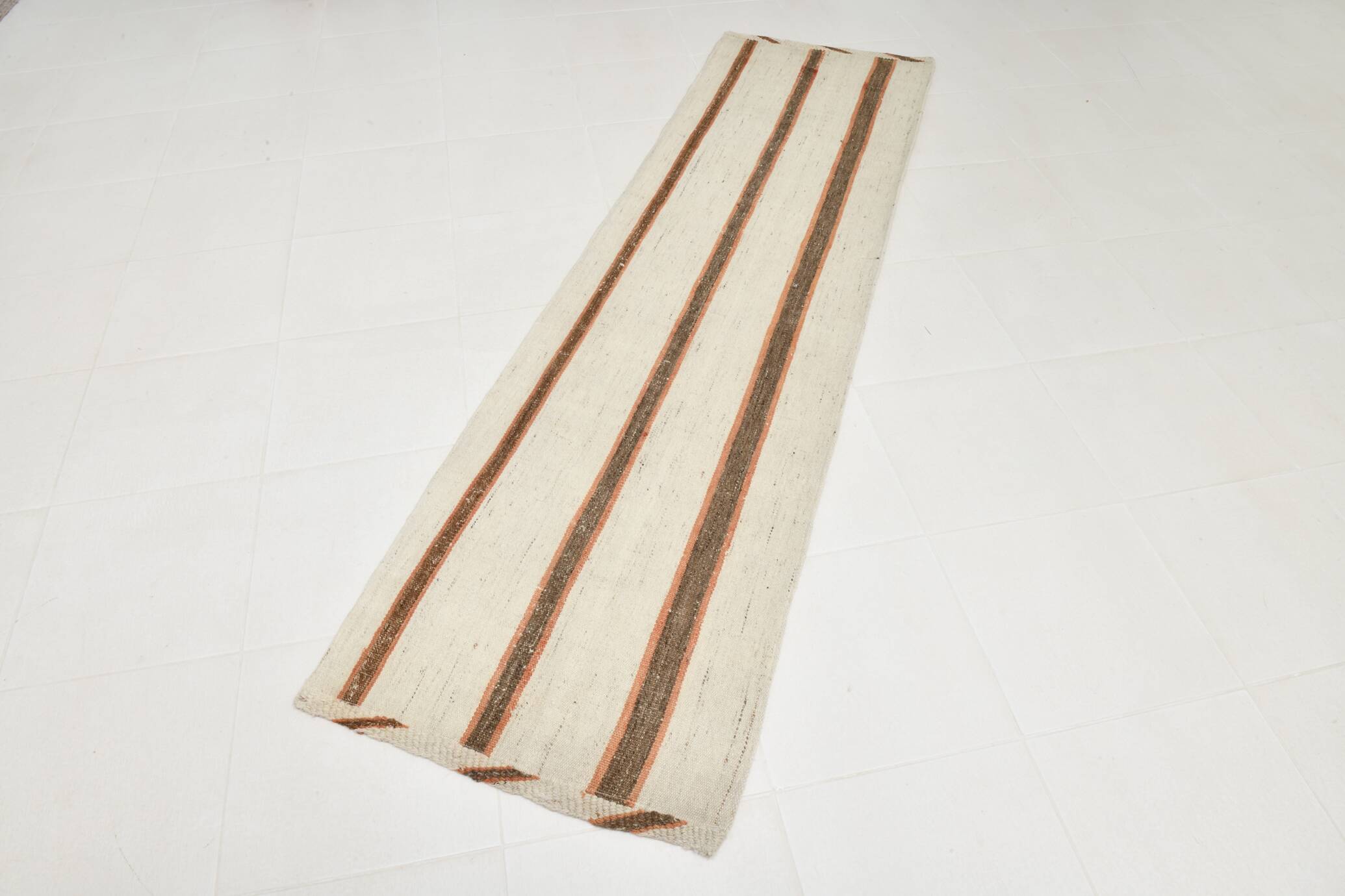 2x8 Brown & Beige Kilim Runner Rug, 71x260Cm