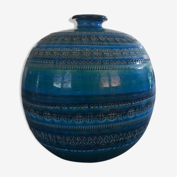 Vase ceramic blue Aldo Londi for Flavia Montelupo faïence vintage 60/70 italy