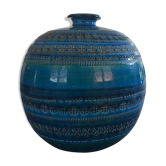 Vase ceramic blue Aldo Londi for Flavia Montelupo faïence vintage 60/70 italy