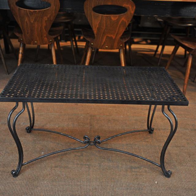 Metal coffee table perforated wrought iron foot 1940