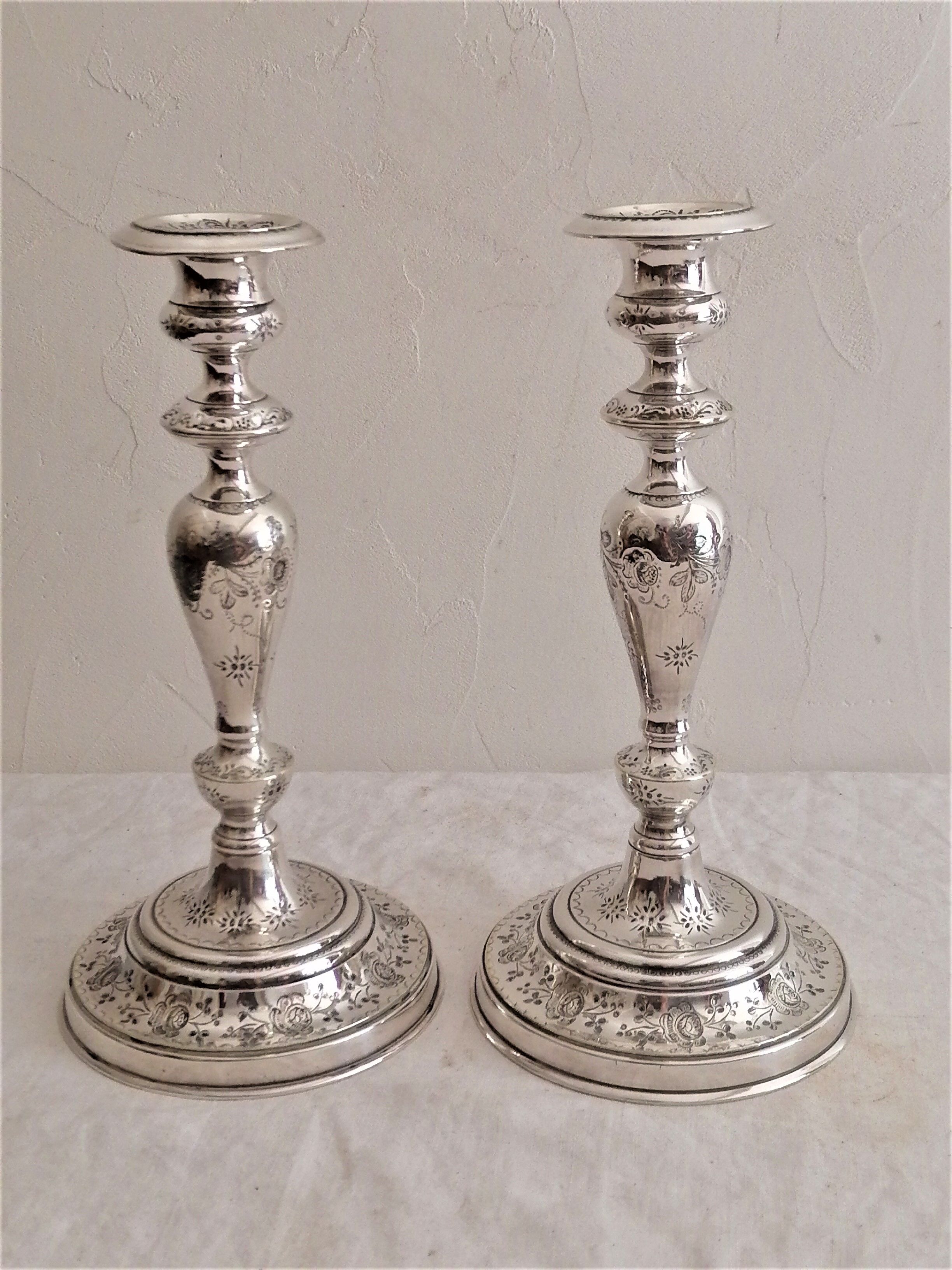 Pair of silver bronze torches, XIXth