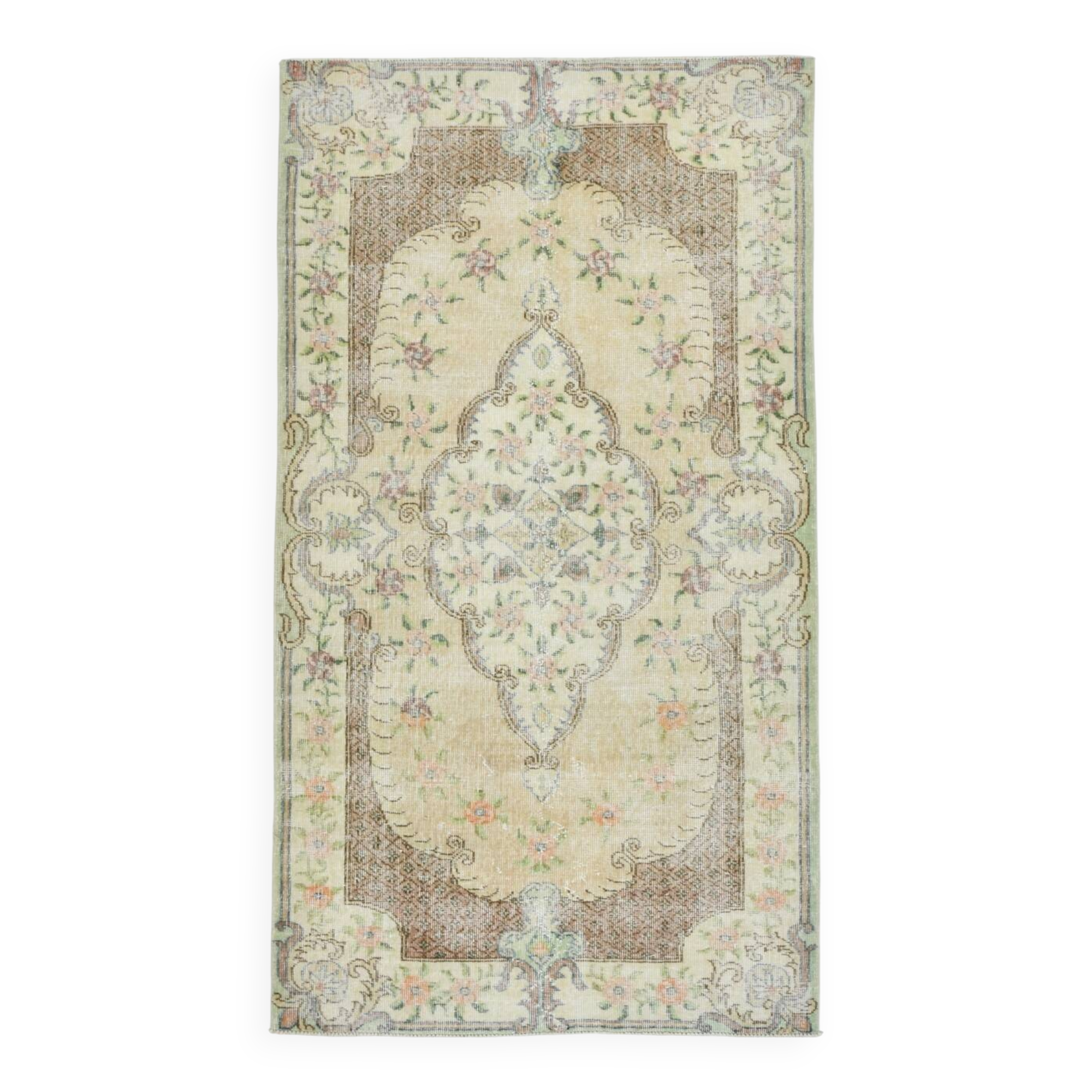 4x7 Light Yellow and Brown Persian Rug, 114x204Cm