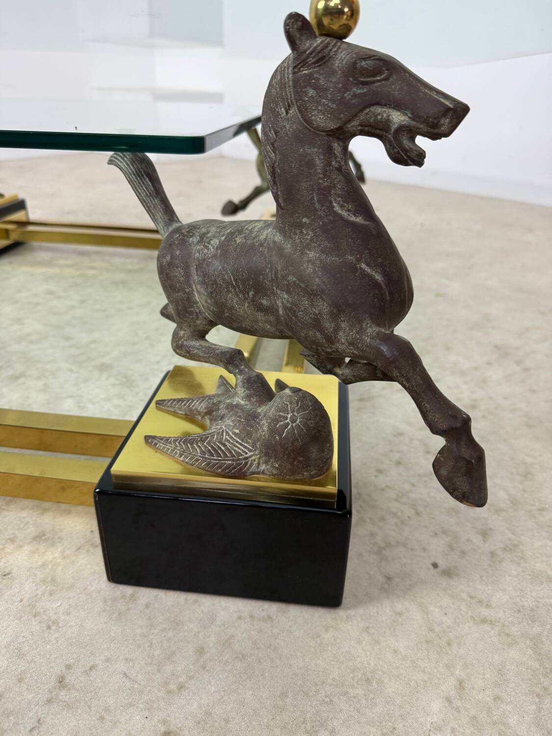 Old brass and gilded bronze table horses design from the 70s vintage Horses