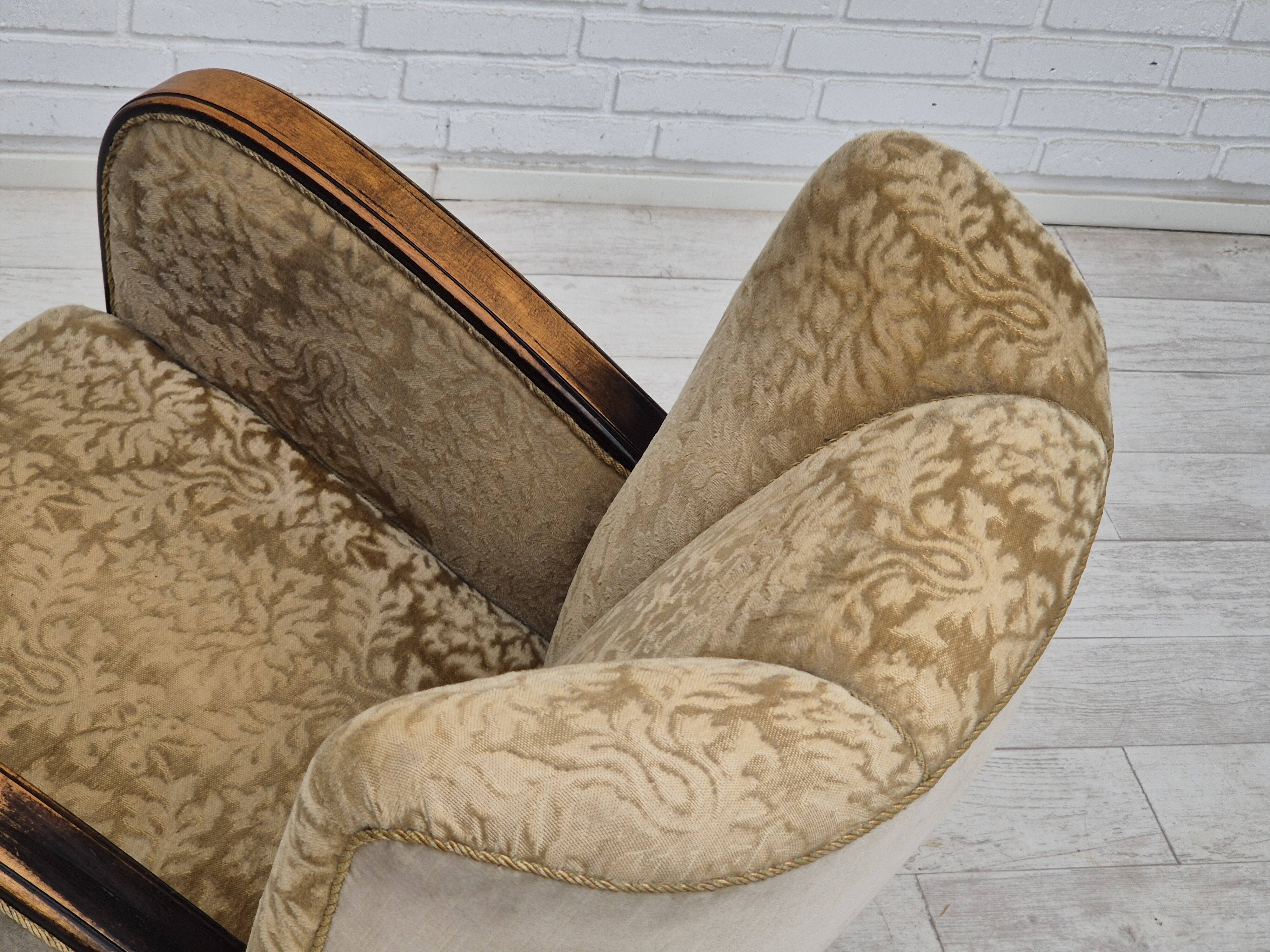 1950s, Danish vintage relax armchair, furniture velour, ash wood.