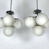 Space age style, Vintage Pair of ceiling lamps in chrome and opaline glass. Italy 1980s