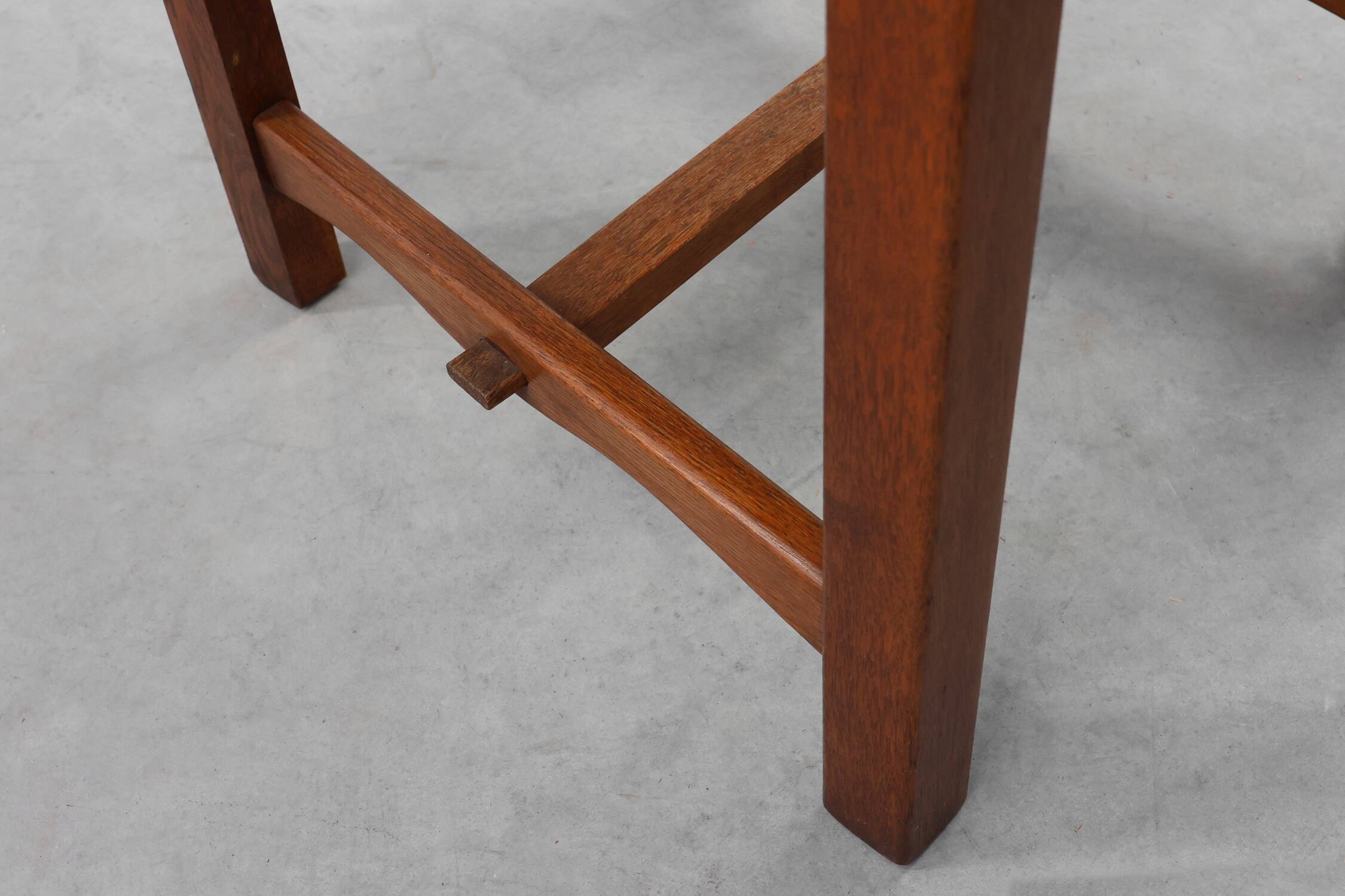 1960s Belgian Mid-Century Chair in Oak and Wicker, Brutalist Style