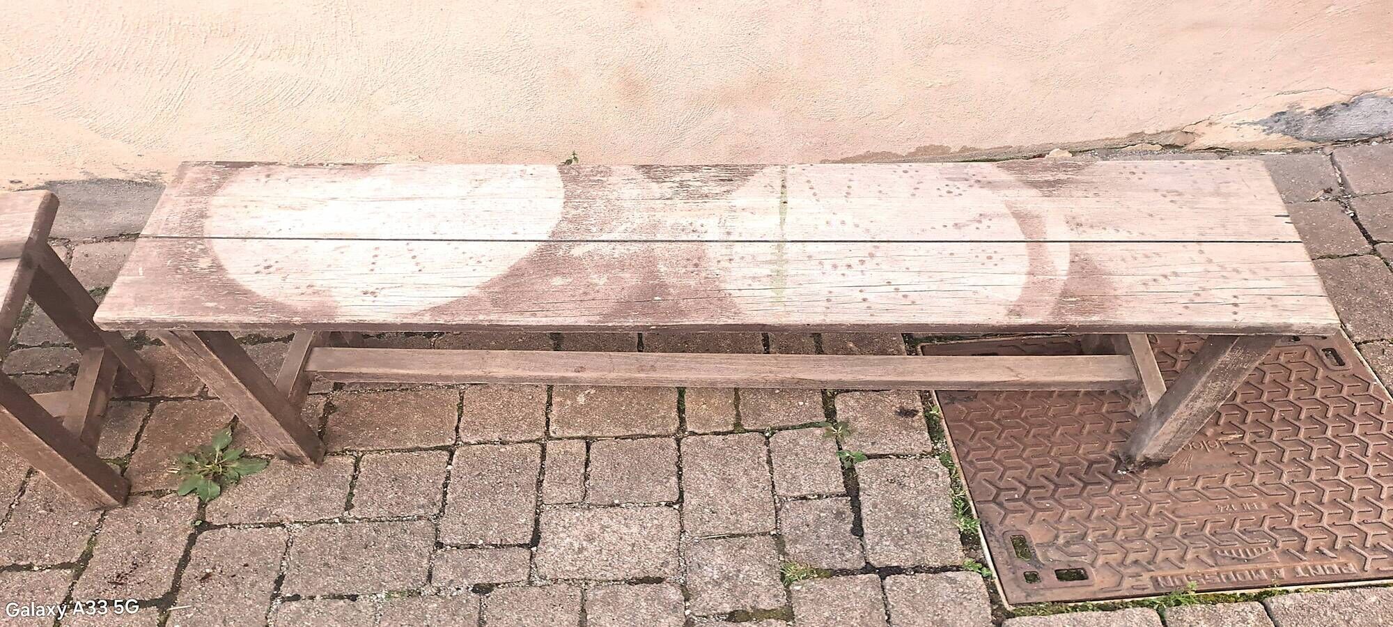 Pair of solid raw wood benches XIX