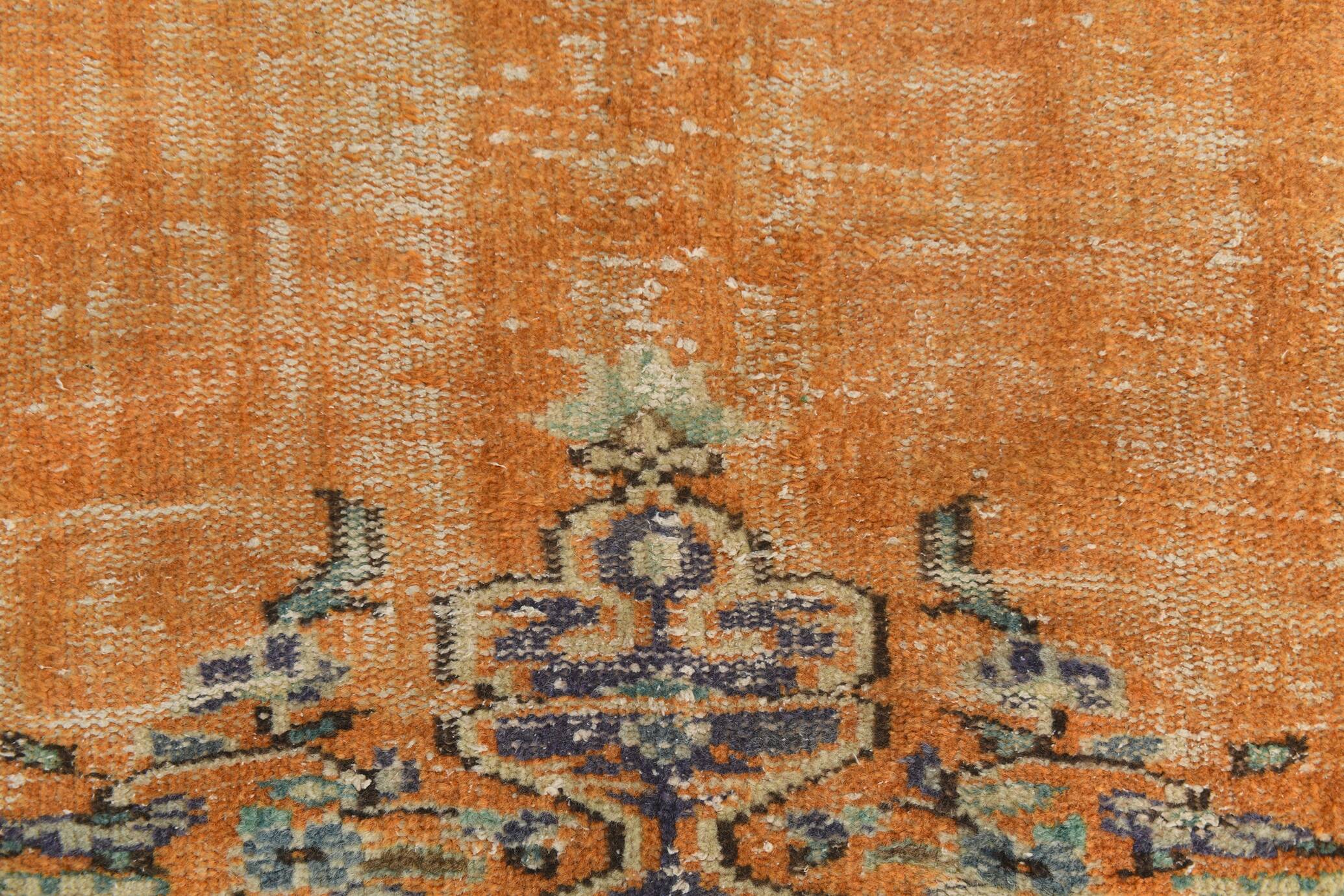 7x9 Orange & Cream Oriental Pattern Vintage Rug, 202x282Cm