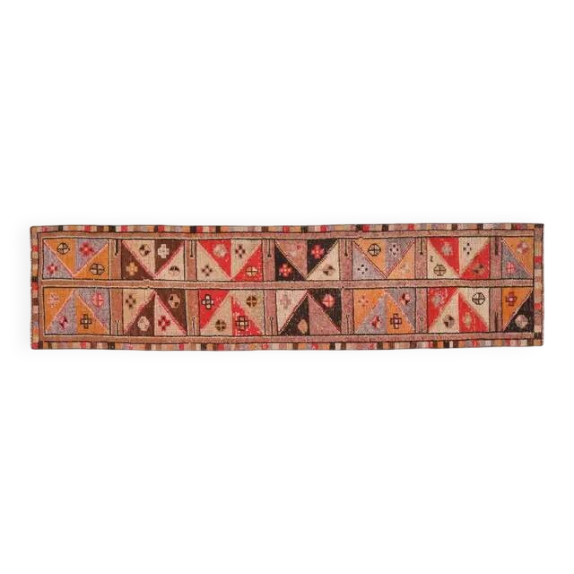 1970s Vintage Turkish Handmade Wool & Cotton Orange Runner Rug 82x340