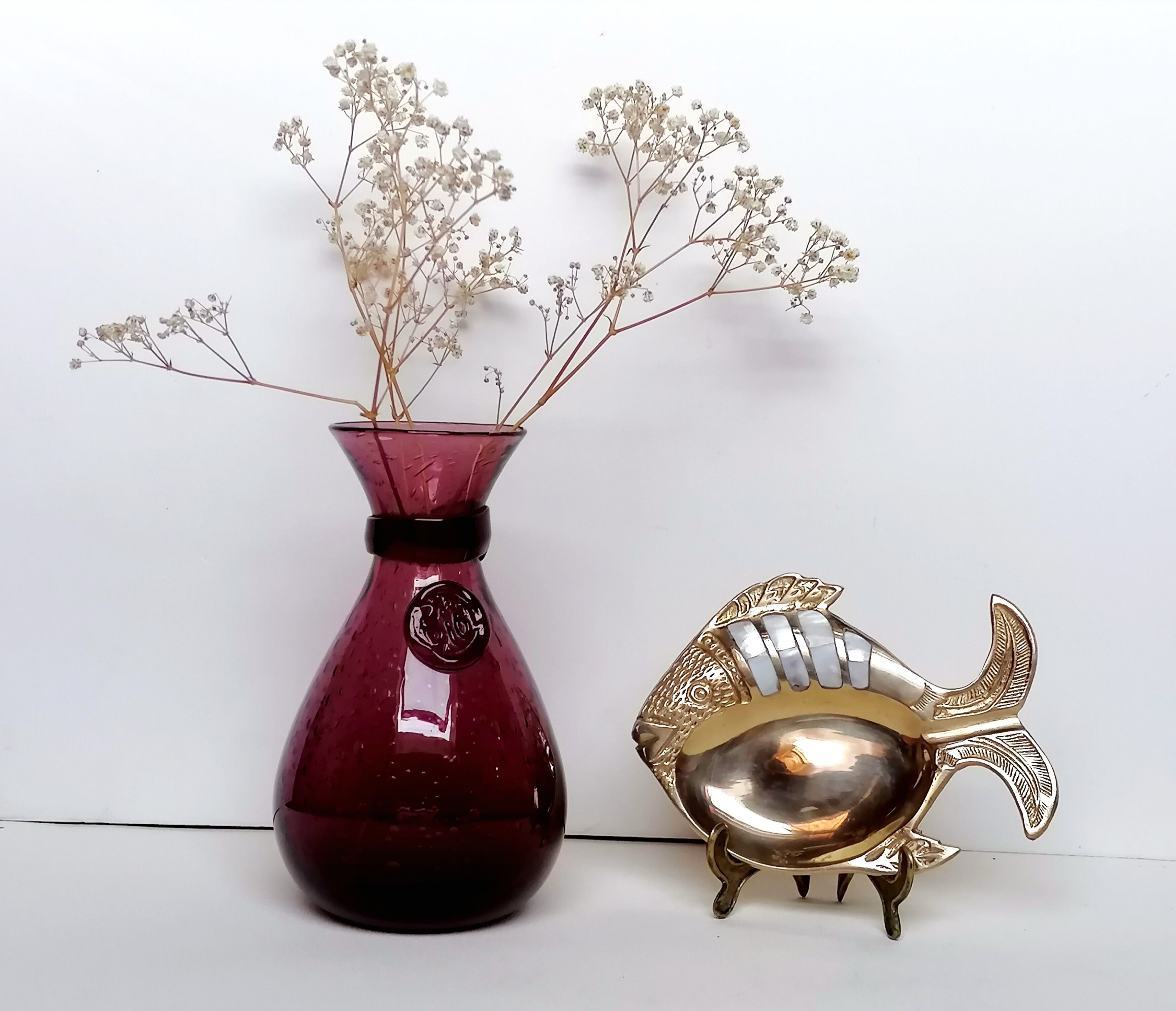 Empty pocket brass fish and mother-of-pearl