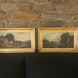 Paire de tableaux paysages champêtres