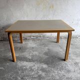 Magnus Olesen Danish dining table — light oak frame with recessed grey laminated top, 1970s