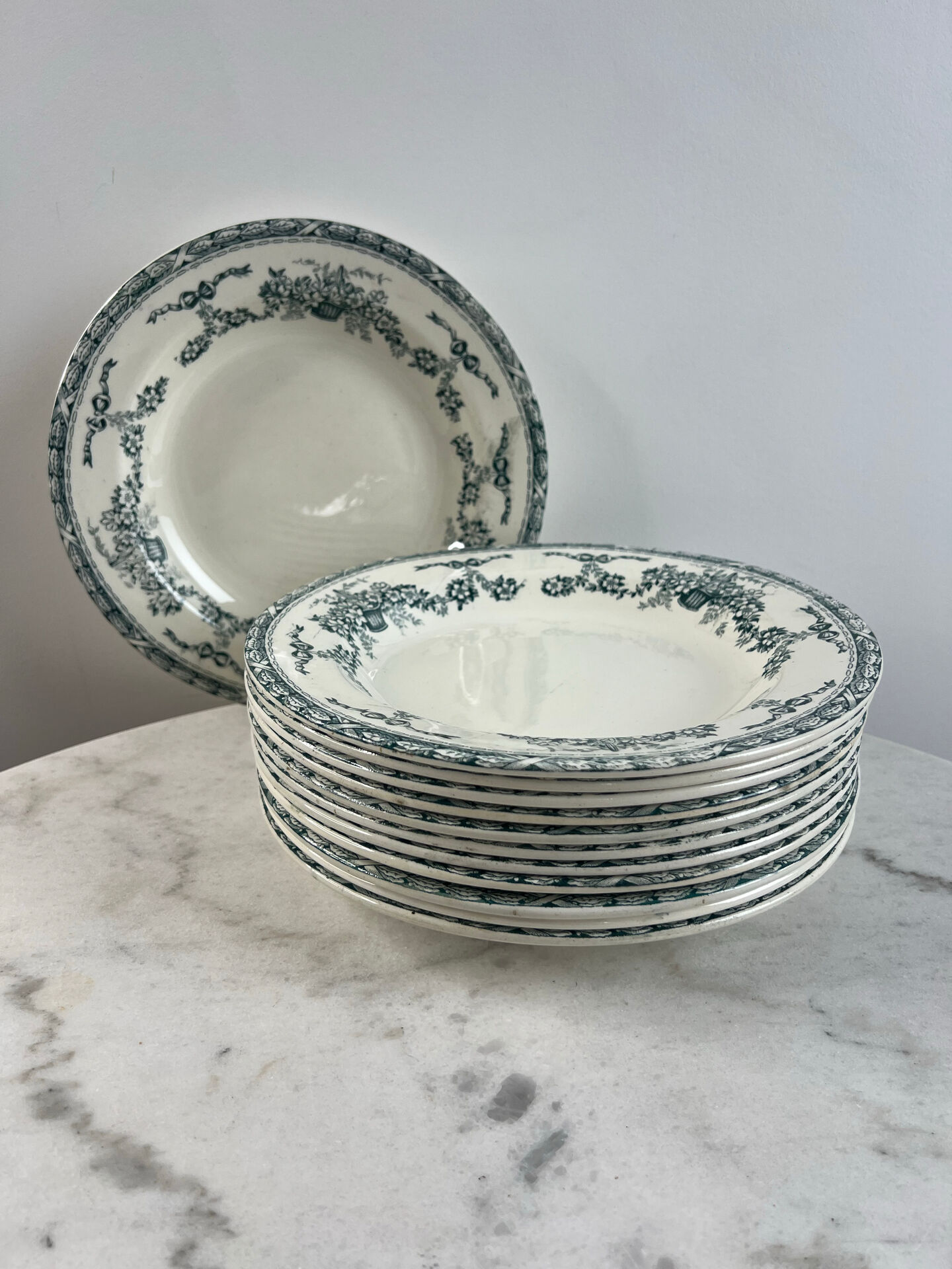 Set of 12 deep plates in ironstone Ninon 24cm