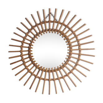 Mirror Sun 1950s rattan 55x55cm