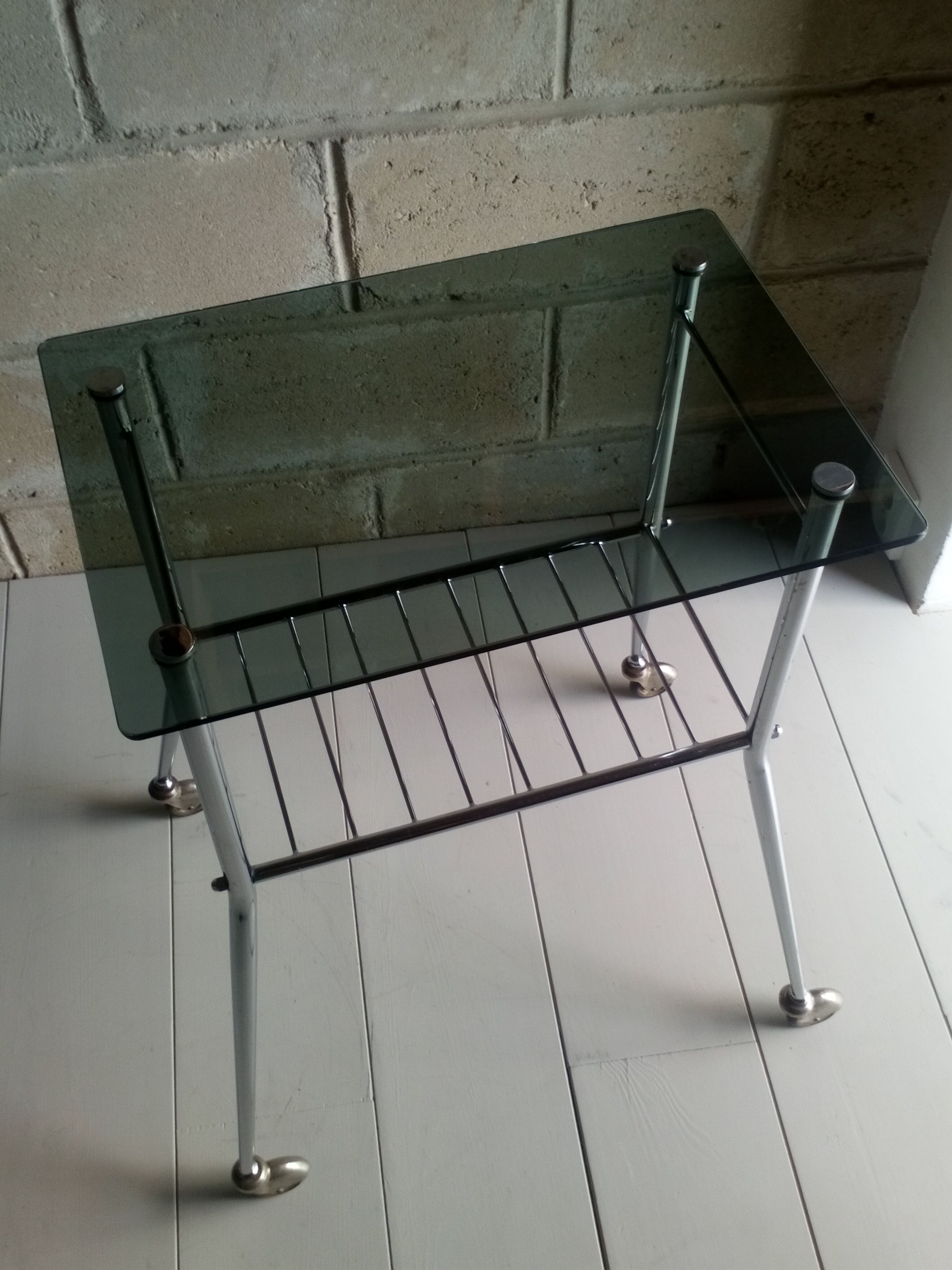 Side table feet thongs and tray smoked glass 1960