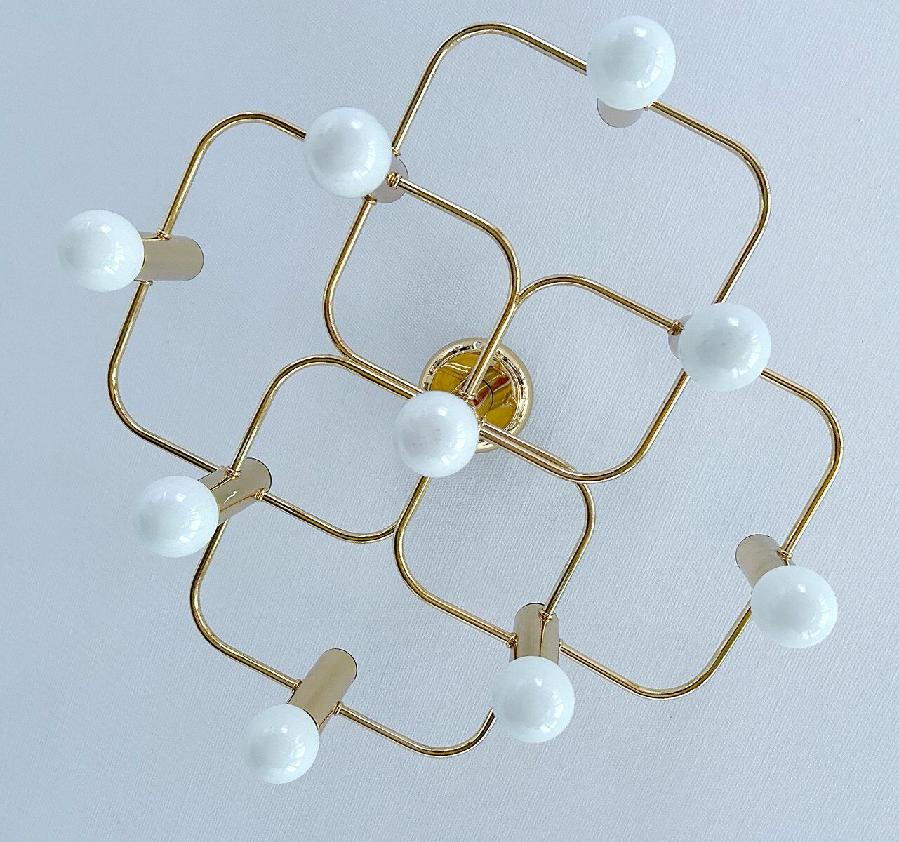 Large Space Age gilded ceiling light from Leola