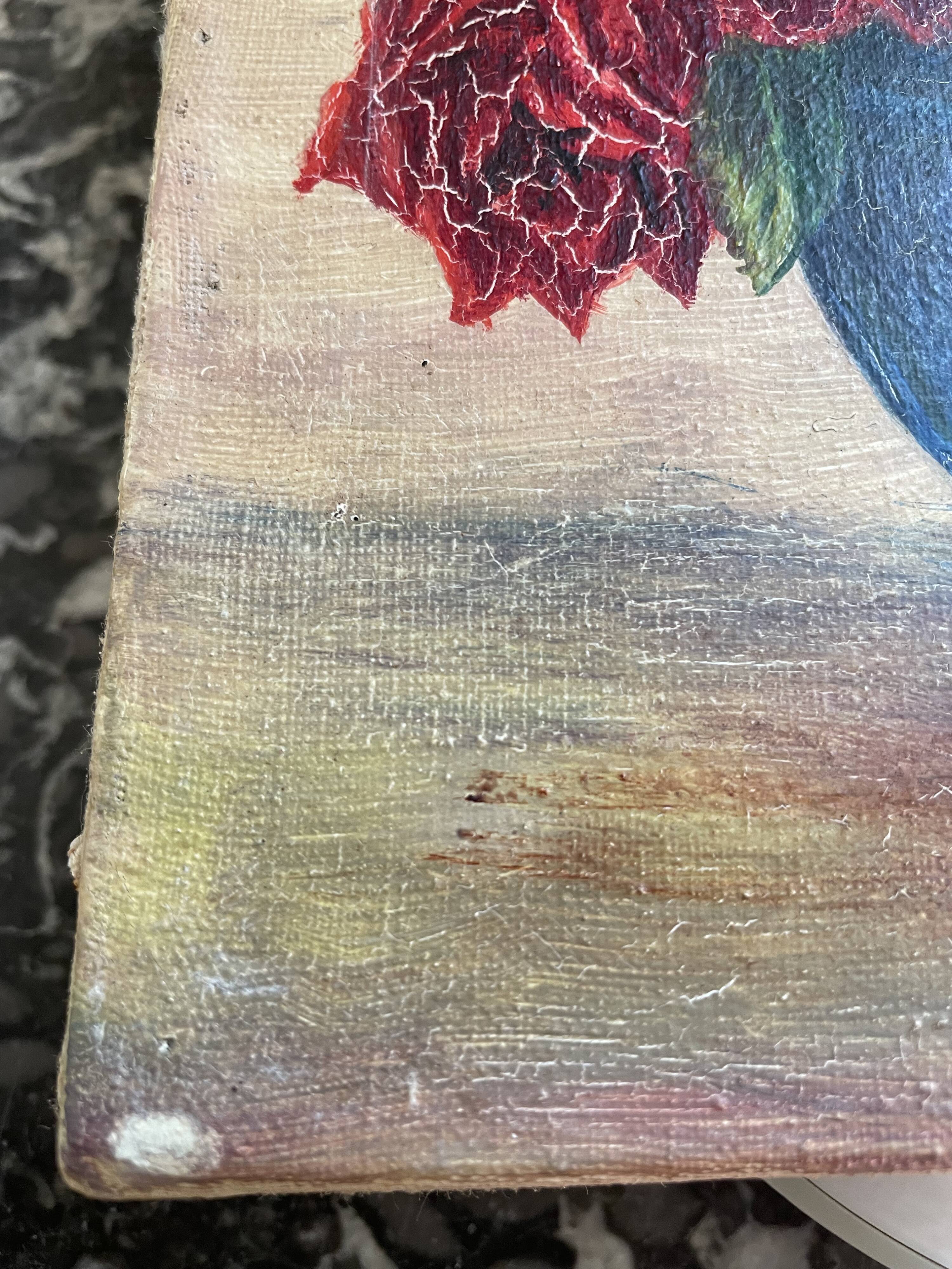 Oil on canvas bouquet of roses signed P. HELLO