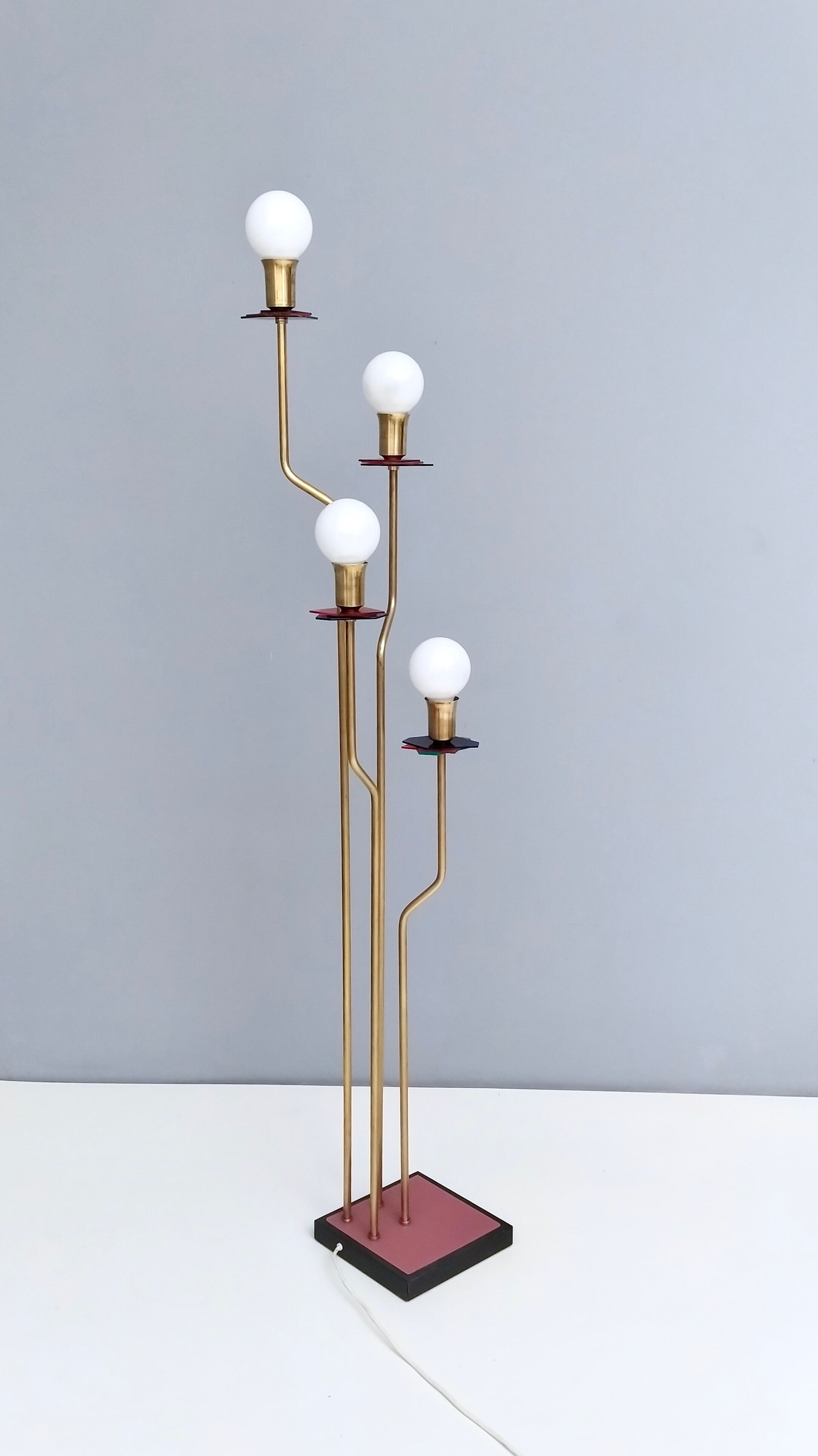 Brass, varnished metal and plexiglas floor lamp "alberelli" by c. la gaipa, 2020