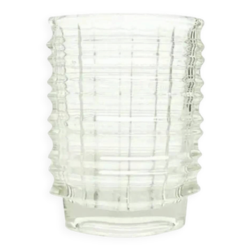 Optical vase, mid-century modern, transparent glass, designed by J. Drost, Ząbkowice, Poland, 1970s