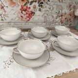 Set of 5 Bavaria porcelain soup bowls with 2 handles, beige, gold edging