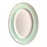 Luneville oval dish in water-green and golden opaque porcelain