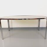 Vintage curved rectangular dining table in smoked glass and chrome metal