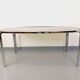 Vintage curved rectangular dining table in smoked glass and chrome metal