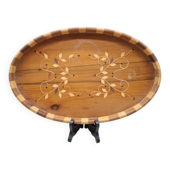 Plateau ovale bois fleurs