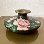 Painted terracotta vase signed with rose motifs, 1950s-1960s.