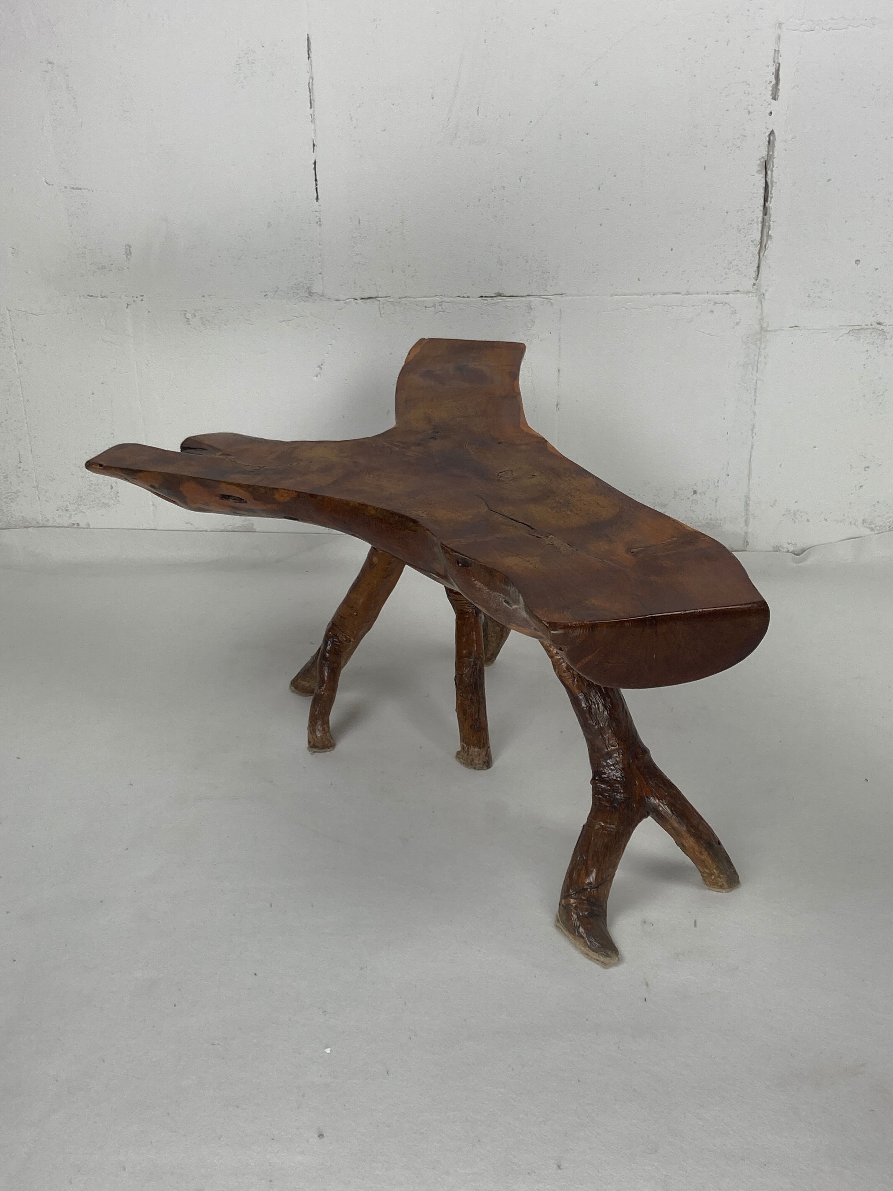 Wabia sabi rustic tree branch side table, Dutch 1960s