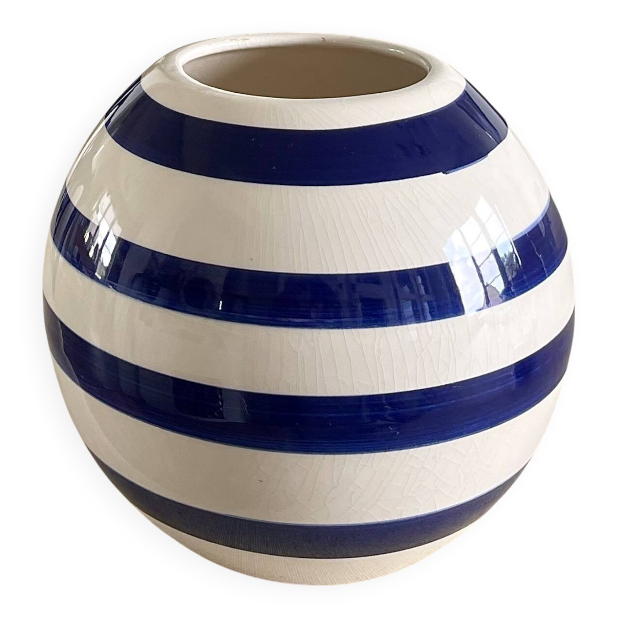 80s/90s striped ceramic ball vase.
