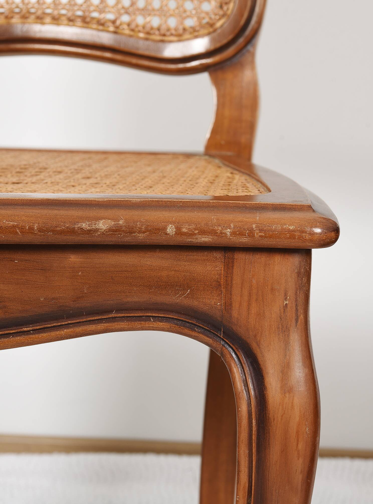 Series of 5 cane chairs, backs and seats, Louis XV style
