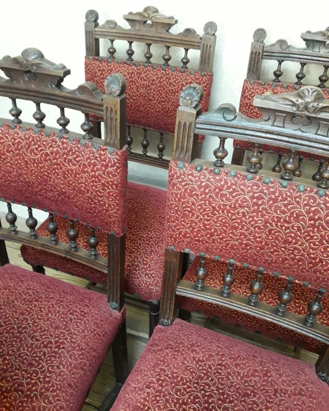 Series of 6 reupholstered Renaissance style chairs