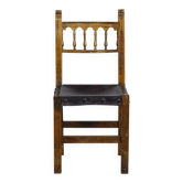 Chaise brutaliste bois et cuir espagnol, 1950