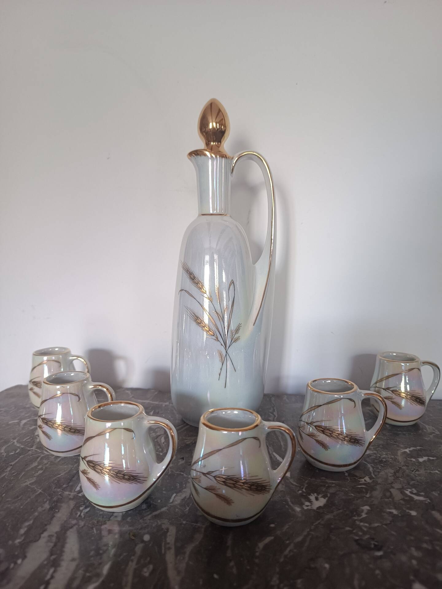Vintage liqueur service p.a.r.i.s. 2 – iridescent porcelain