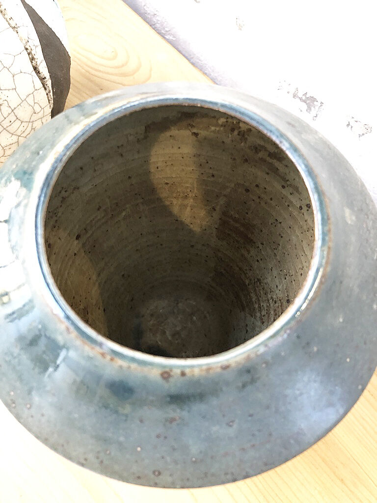 Blue duck speckled ceramic vase