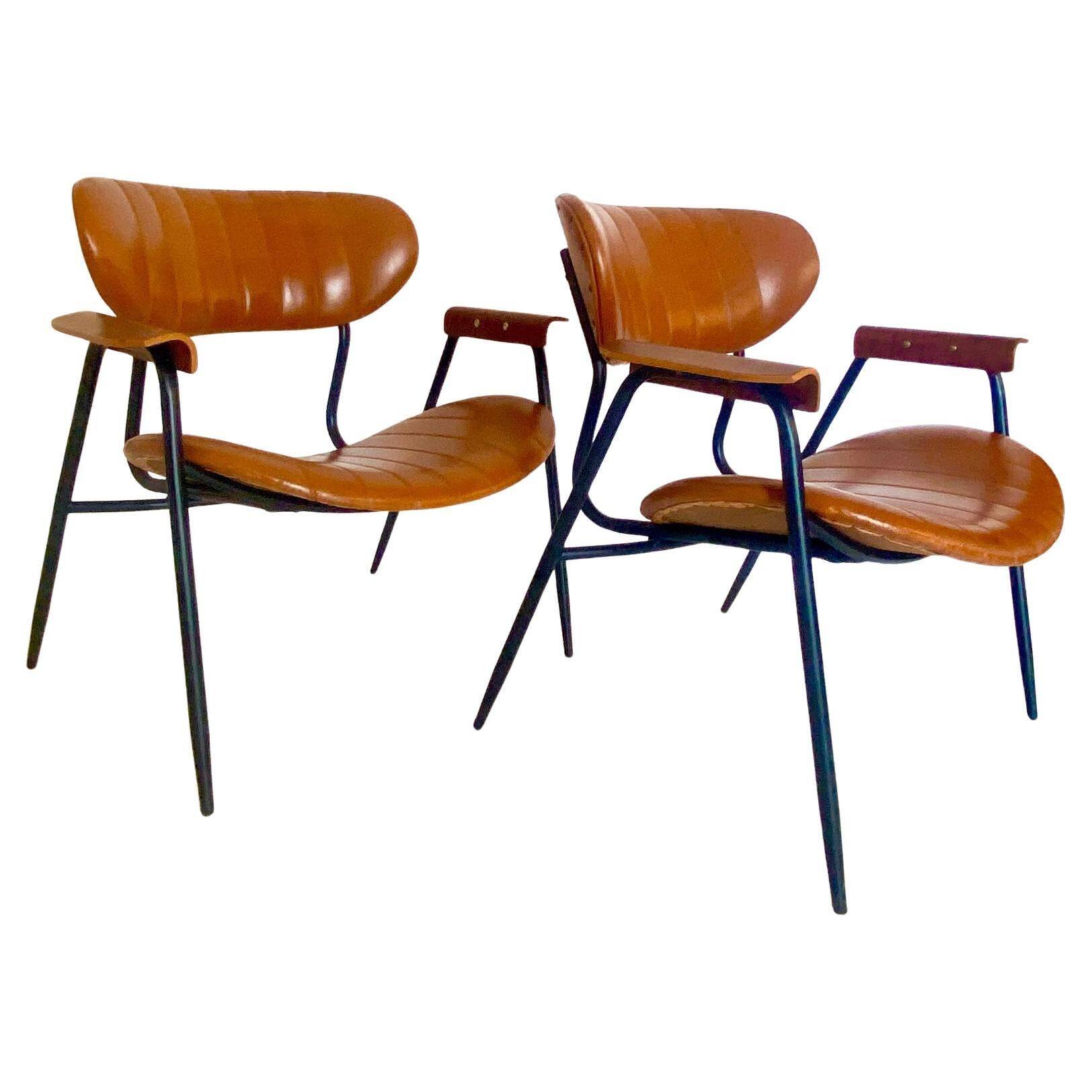 Mid Century Modern Lounge Chairs, set of two, Gastone Rinaldi style, Italy 1960's