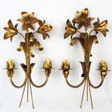Golden metal flower sconces 1960 in pairs