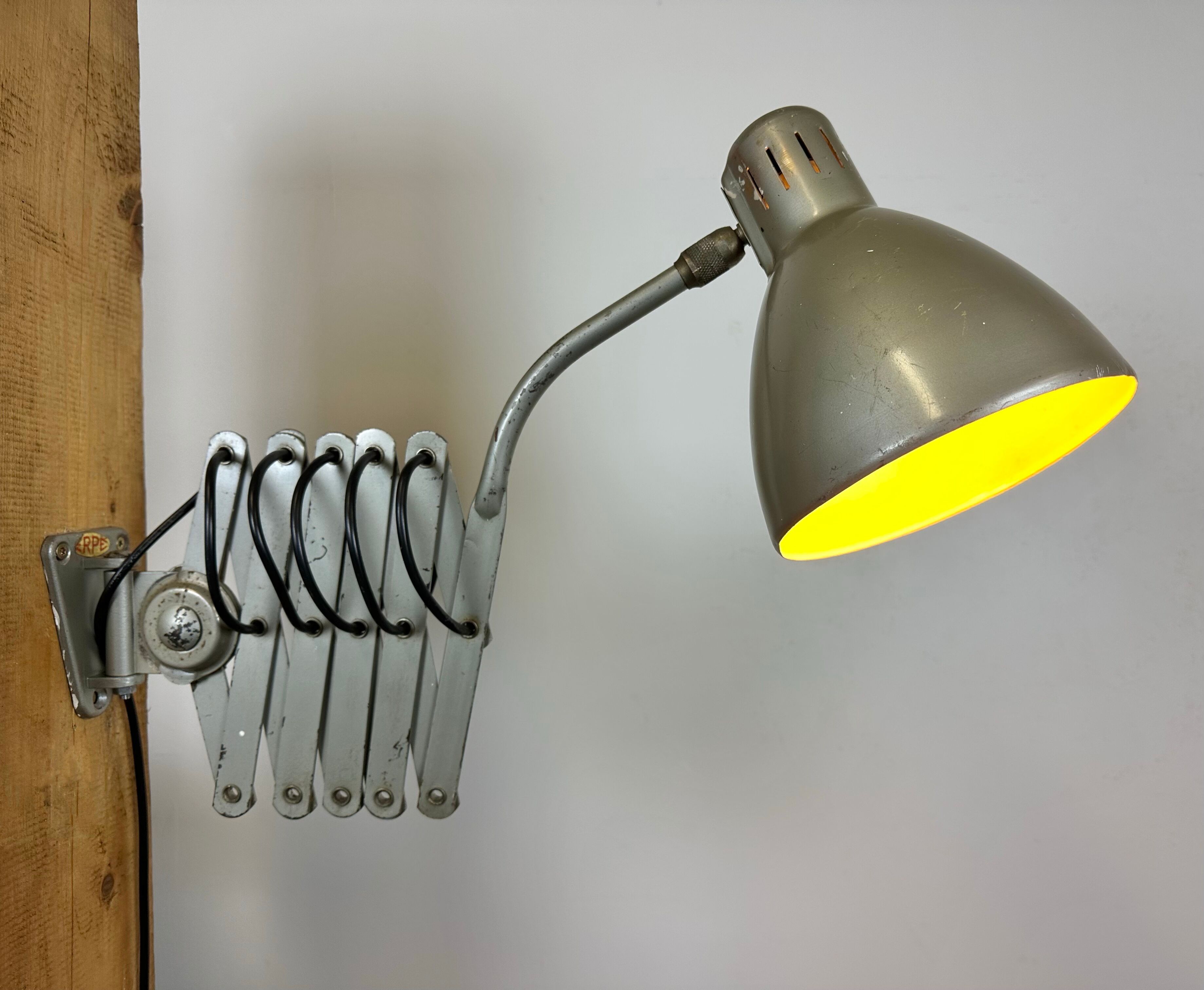 Grey industrial scissor wall lamp from erpe, 1960s
