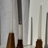 Pyramidal circular teak monoxyle candlestick H7 D5